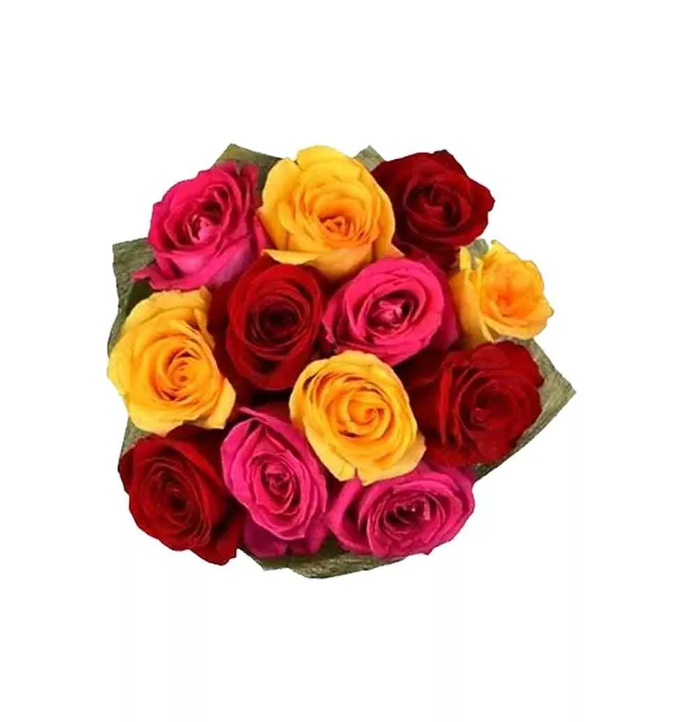 Colorful Rose Bouquet - 12 Mixed Roses