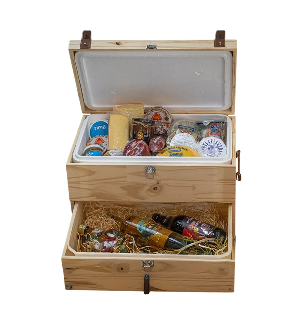 Luxurious Pine Chest of Cheeses & Treats