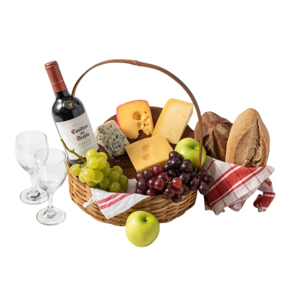 Grand Gourmet Basket of Cheese ,Wine & Fruit