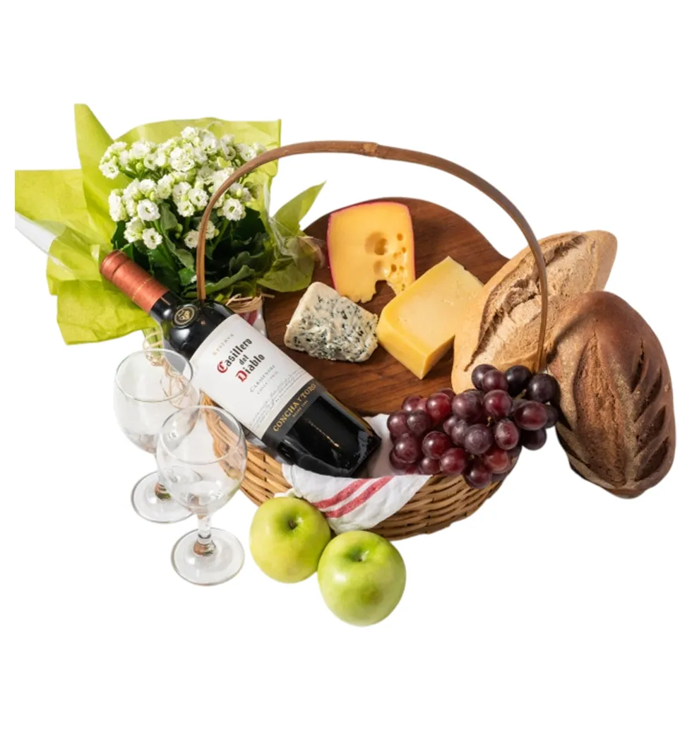Luxury Gift Basket with Wine & Flowers